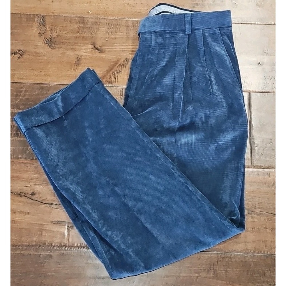 Ballin Dress Pants Mens Comfort-EZE Trousers Cuffed Pleated Sz 36 Blue Corduroy